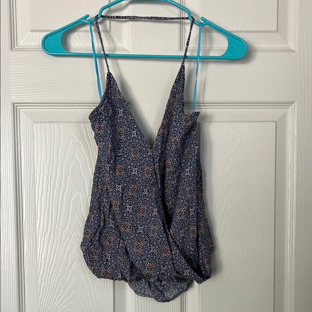 Olivaceous Blue Pink Mosaic Asymmetrical Wrap Tank